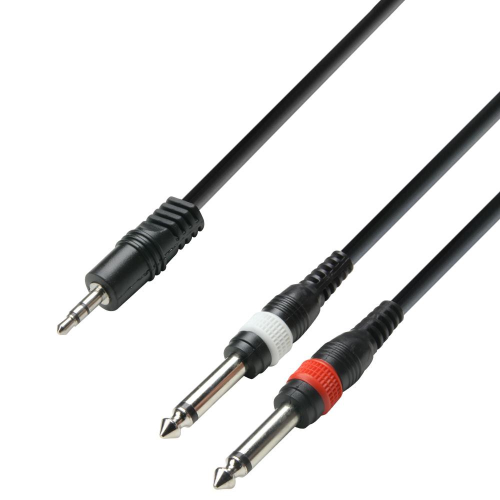 Adam Hall Cables 3 Star K3YWPP series - Audio Kabel 3.5 mm Mini-Jack stereo naar 2 x 6.3 mm Jack mono 1 tot 6 meter