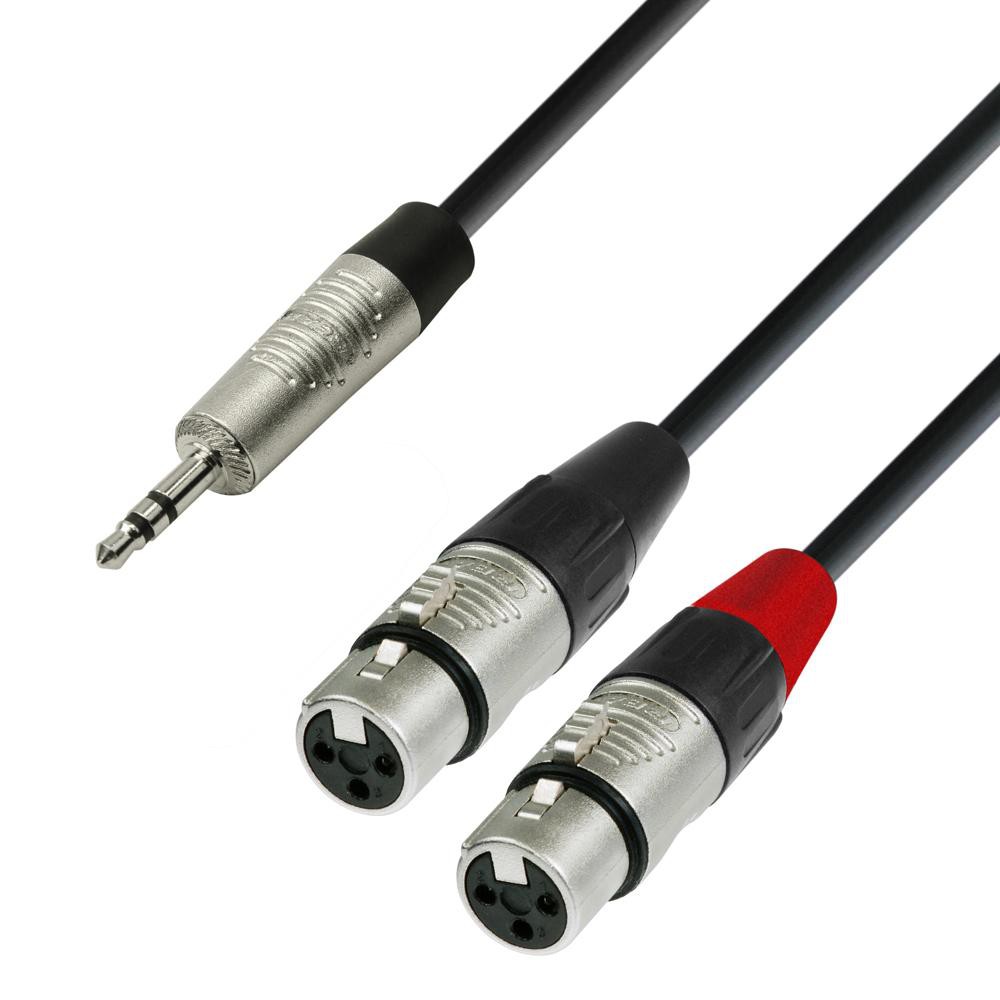 The K4YWFF0180, Audio cable with 3.5 mm stereo TRS plug and two female XLR plugs