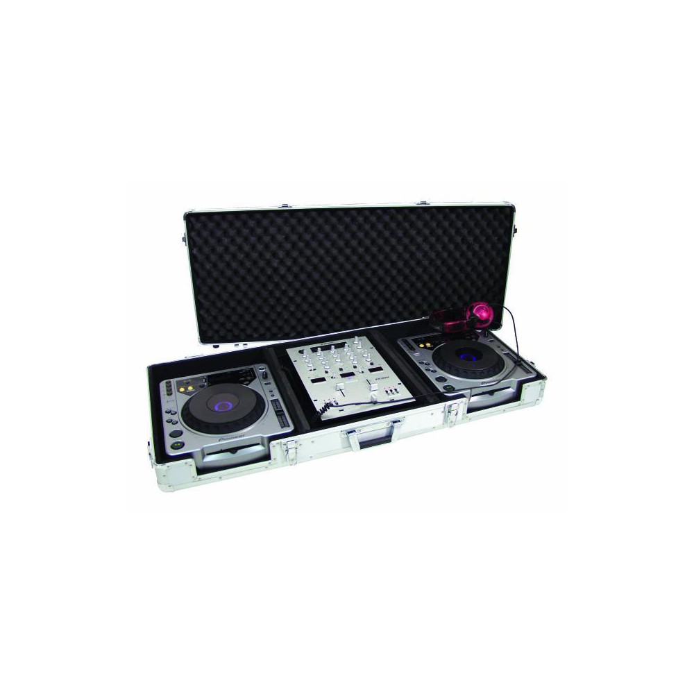 ROADINGER Universal Console DIGI-2 2xCD/1xM-12 sil - Case voor 2 cd spelers en een 12"mixer met apparatuur voorbeeld