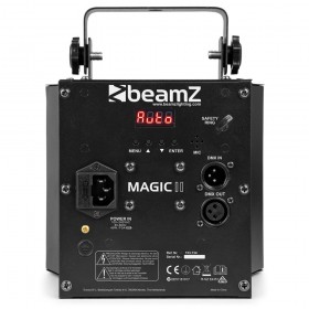 achterkant aansluitingen BeamZ Magic2 - Derby met Laser (Rood/Groen) en Stroboscoop