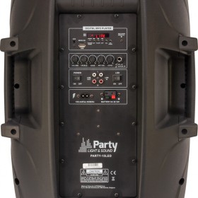 achterkant aansluitingen Party Light & Sound Party-15LED - Draagbare Luidspreker 15 Inch - 800W met o.a. USB, FM en Bluetooth