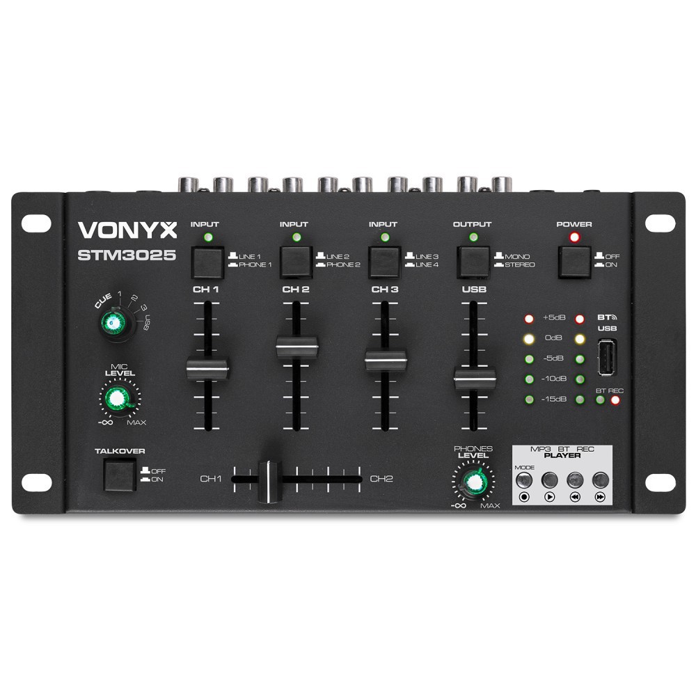 Vonyx STM3025 4-Kanaals Mixer USB/MP3/Bluetooth bovenkant bediening