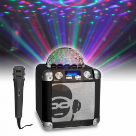 iDance Party Cube BC5-C Bluetooth karaoke systeem met lichtshow Voorkant met licht