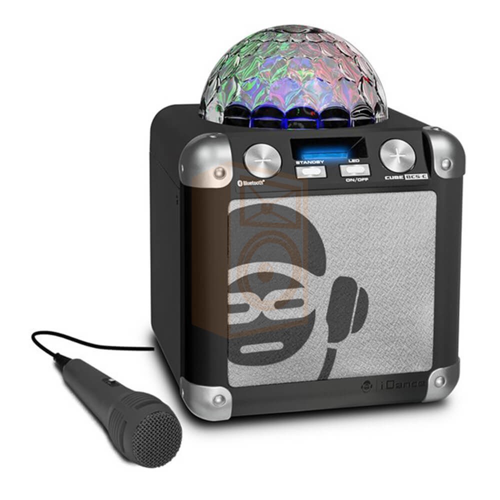 iDance Party Cube BC5-C Bluetooth karaoke systeem met lichtshow Voorkant met microfoon