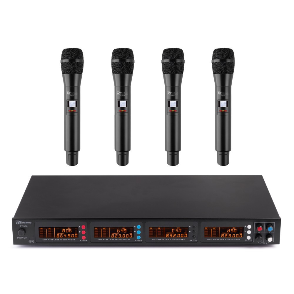 geur Besmetten kussen Power Dynamics PD504H - 4x 50-Kanaals UHF Draadloze microfoonset met 4  handmicrofoons