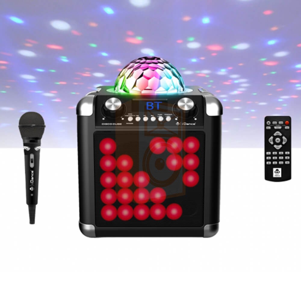 iDance Disco Cube BC100L - Draadloze bluetooth speaker met microfoon disco licht