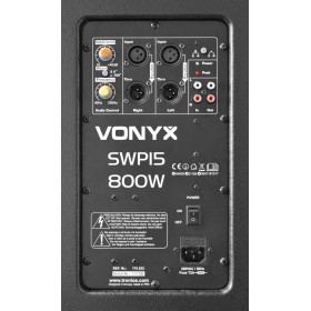 Vonyx SWP15 15" Pro Actieve Subwoofer 800W - aansluitpaneel op de achterkant