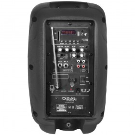 Ibiza Sound HYBRID8VHF-BT Mobiel PA Systeem 8" met Accu, USB/SD/Bluetooth en VHF Microfoon - bediening en aansluitingen