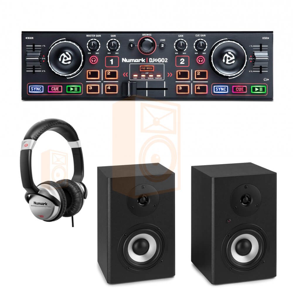 Numark DJ2Go2 set 1 Dj controller, koptelefoon en speakers - overzicht