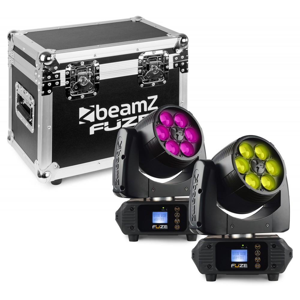 BeamZ Fuze610Z - Wash 6x 10W LED Moving Head Zoom Set 2 Stuks in Flightcase