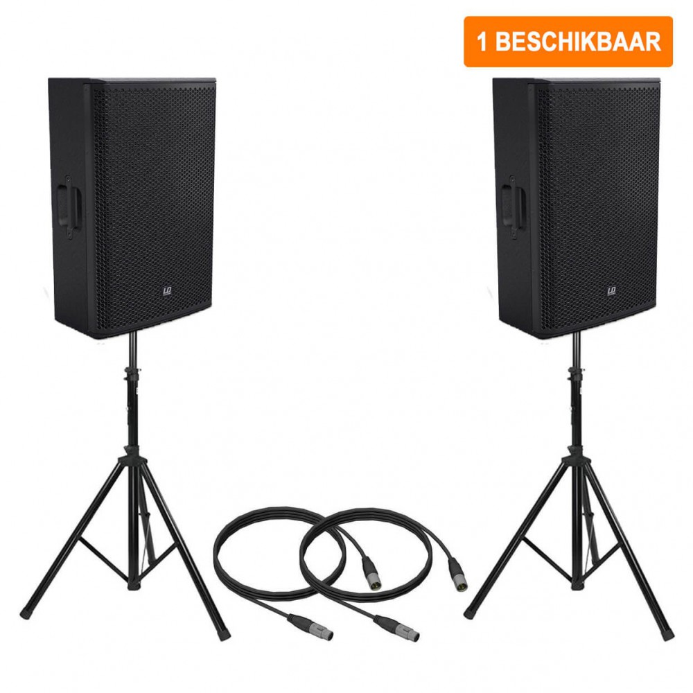 Actieve speakerset 1 - 2x 15" 1000W max incl. statieven en kabels (Verhuur)
