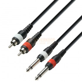 Adam Hall Kabels K3 TPC M series - Audiokabel 2 x RCA Male naar 2 x 6,3 mm Jack Mono 1 tot 6 m