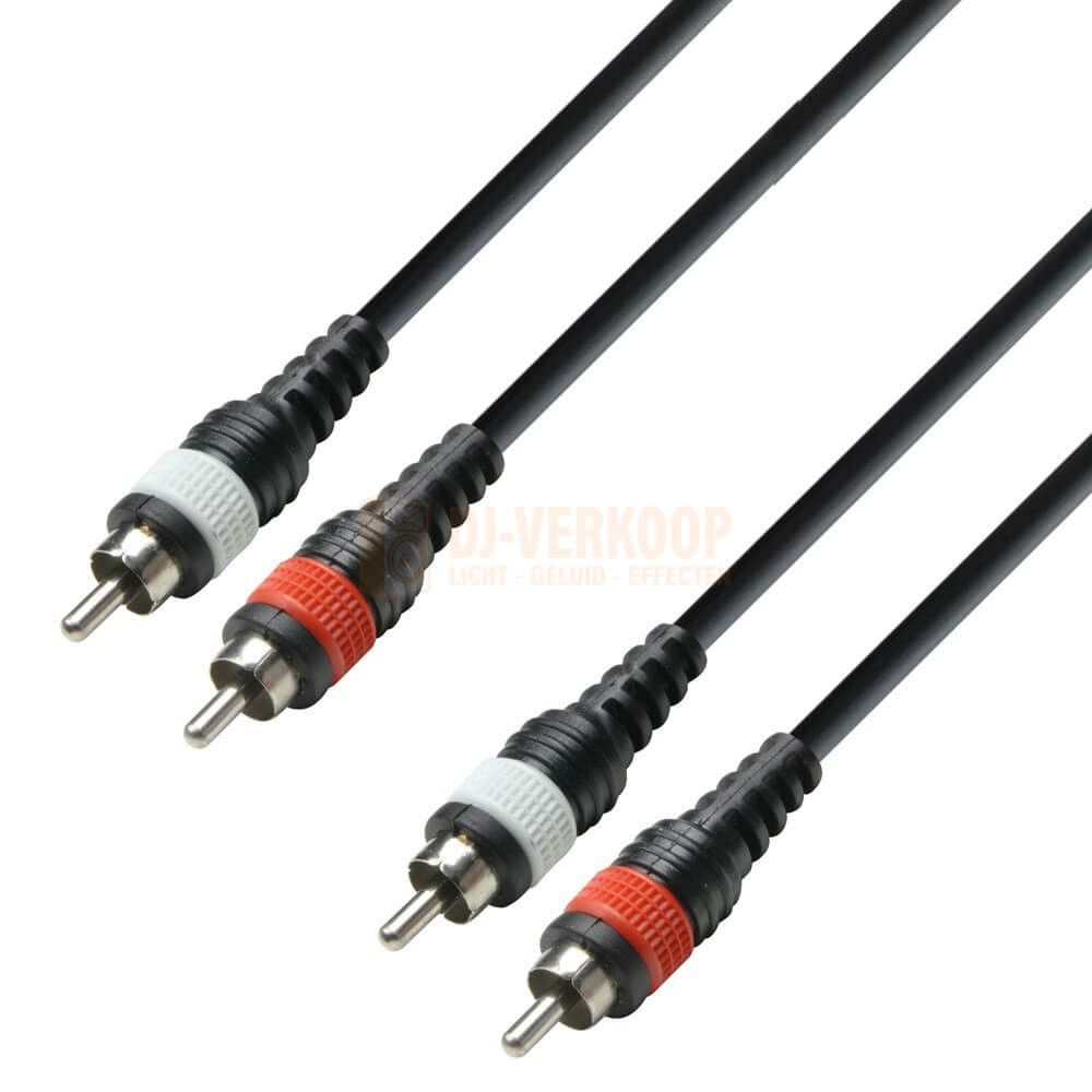 Adam Hall Cables K3 TCC M series - Audiokabel gegoten 2 x RCA Male naar 2 x RCA Male, 1 tot 6 meter