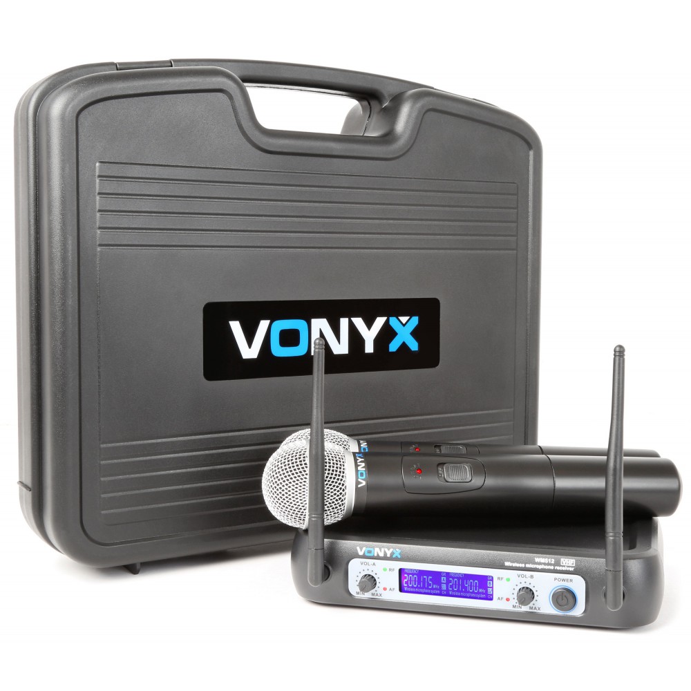 Vonxy WM512 2-Kanaals VHF Draadloos Microfoonsysteem met Handhelds en Display incl koffer
