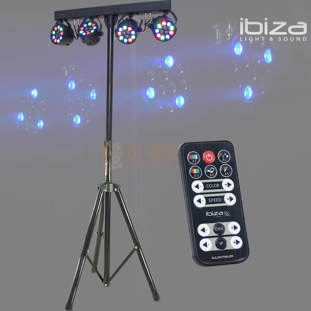 Ibiza Light DJLIGHT80LED - Parbar met 4x 1W RGBW par cans en Standaard