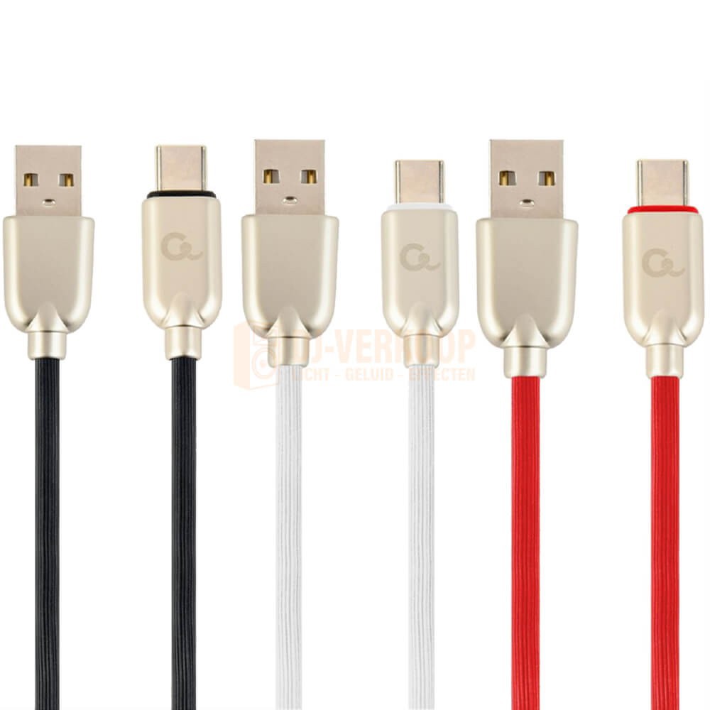 Cablexpert Premium USB Type-C laad- & datakabel rubbel 2m zwart, wit en rood