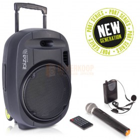 Ibiza Sound PORT12VHF-MKII - 12" Mobiel Alles in een geluidsysteem met Draadloze mic, USB en Bluetooth