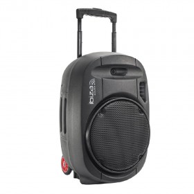 Schuin voorkant Ibiza Sound PORT12UHF-MKII - 12" Mobiel Alles in een geluidsysteem met Draadloze mic, USB en Bluetooth
