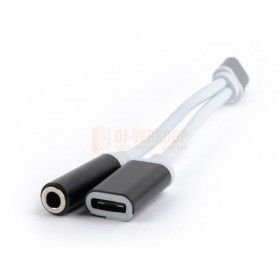 Voorkant USB-C naar 3.5 mm audio adapterkabel, met extra stopcontact, zwart