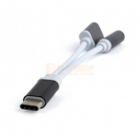 achterkant USB-C naar 3.5 mm audio adapterkabel,met extra stopcontact, zwart
