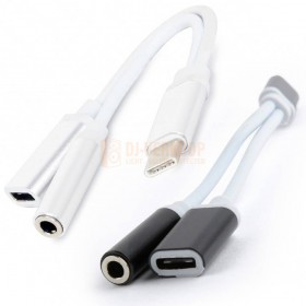 Cablepert USB-C naar 3.5 mm audio adapterkabel, met extra stopcontact, zwart en ook wit