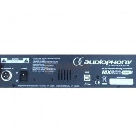Achterkant Audiophony MX822 - Compact mengpaneel met digitale effecten