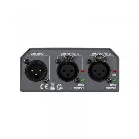 Voorkant XLR 2x uit en 1x in - Transcension CS 2 DMX - Distributie Splitter