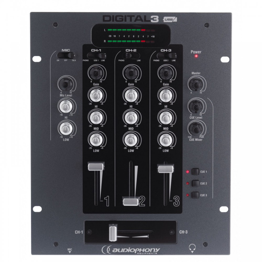 AUDIOPHONY DIGITAL-3 - Compacte DJ mixer met USB geluidskaart