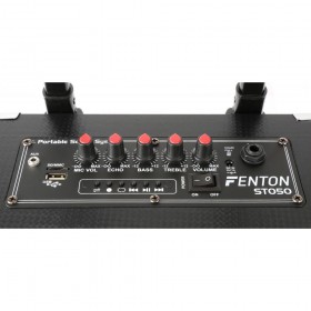 Fenton ST050 Portable Sound System 8" BT/MP3/USB/SD/VHF bediening en aansluitingen