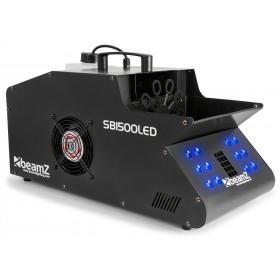 Voorkant met blauwe leds van de BeamZ - SB1500LED Rook- & Bellenblaasmachine met 12 RGB LED's