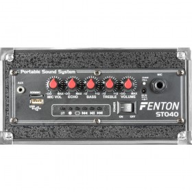 bovenkant, aansluitingen Fenton ST040 - Draagbaar Geluidssysteem 40W BT/MP3/USB/SD/UHF