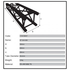 Spec sheet Duratruss DT 34/4-050 - Rechte vierkante aluminium truss van 50 CM