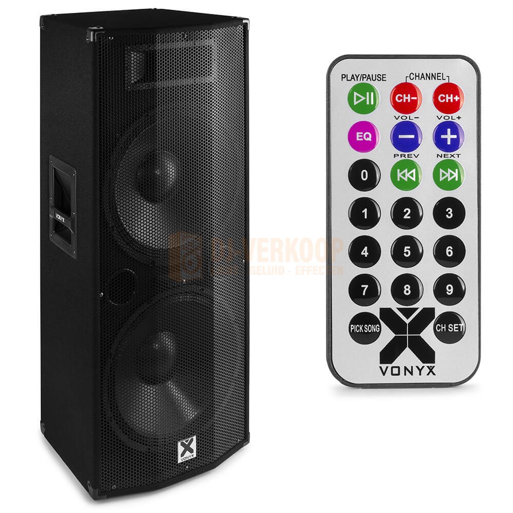 Vonyx CVB212 - PA Speaker Active 2x 12” BT MP3 1200W met afstandsbediening voorzijde