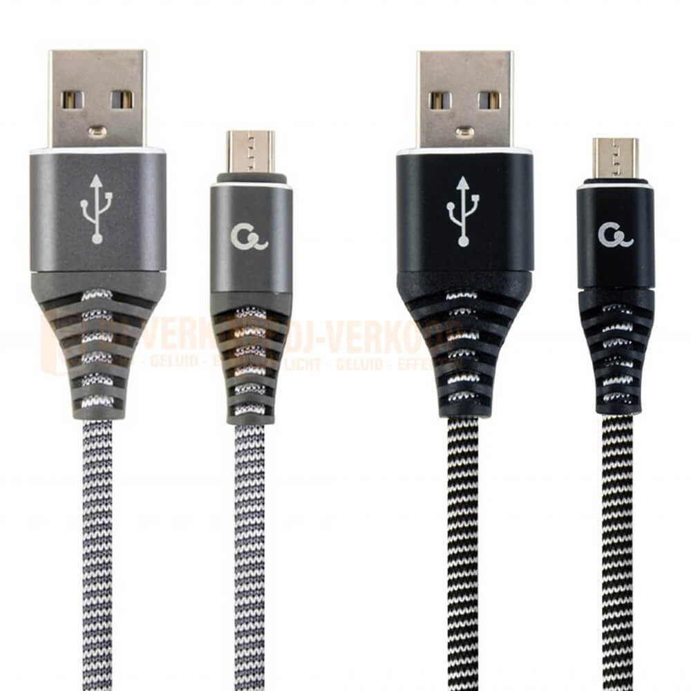 CableExpert Premium katoen gevlochten Micro-USB-oplaad- en datakabel 2M spacegrey / wit of zwart