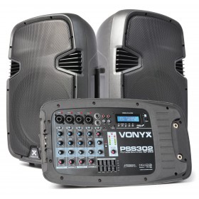 VONYX PSS302 Mobiele Geluidset 10" SD/USB/MP3/BT met Standaards - Overzicht