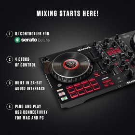 Numark Mixtrack Platinum FX - 4-Deck DJ-controller met jogwheel-displays en FX-paddles mixen start hier