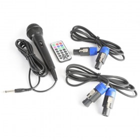 microfoon, afstandsbediening en kabels van de Vonyx VX800BT - 2.1 Actieve Luidsprekerset