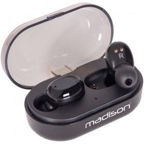 Madison ETWS150-BK - Hoge kwaliteit bleutooth stereo oortjes met oplaad dock