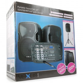 VONYX PSS302 Mobiele Geluidset 10" SD/USB/MP3/BT met Standaards - verpakking
