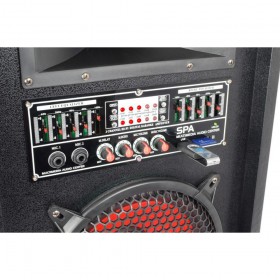 aansluitingen en bediening  voorkant Fenton SPA1200 - PA Actieve Speakerset 12" SD/USB/MP3