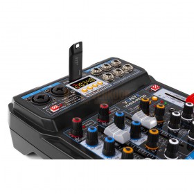 VONYX VMM-P500 - 4-kanaals Music Mixer met DSP, USB interface en MP3/BT Player  bovenkant aansluitingen