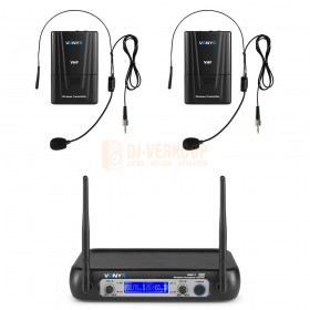 VONYX WM512H - 2-Kanaals VHF Draadloos Microfoonsysteem ontvanger met 2 headsets