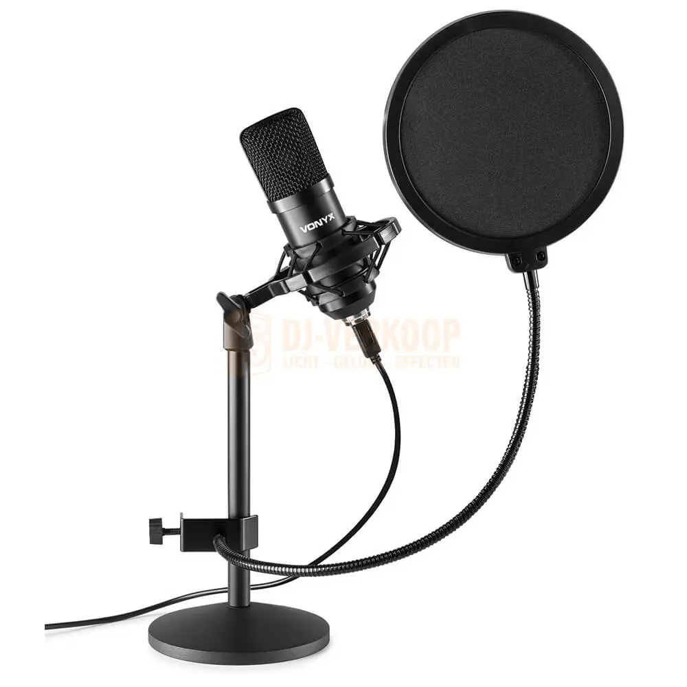 waardigheid Echt niet Manuscript Vonyx CMTS300 - USB Studio Microfoon Set zwart met Stevige tafel standaard