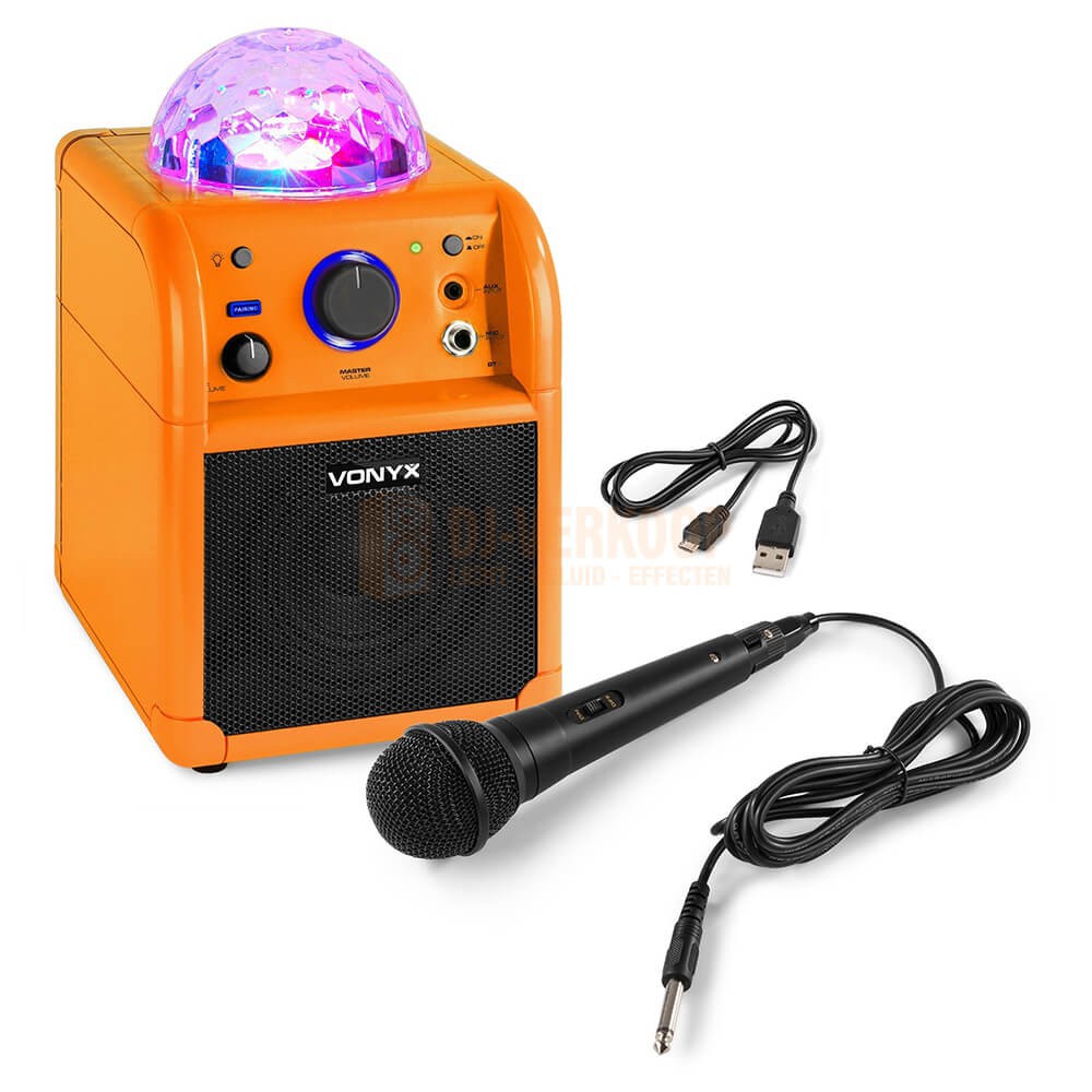 VONYX SBS50L - BT Karaoke Speaker LED Ball Oranje hele set