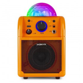 VONYX SBS50L - BT Karaoke Speaker LED Ball Oranje voorkant met de bal aan