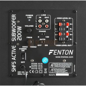 Fenton SHFS08B - Actieve subwoofer 8" zwart aansluitingen