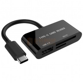 Gembird UHB-CR3-02 - USB Type-C combo SD-kaartlezer, zwart