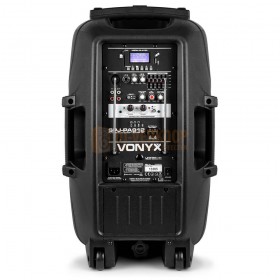 achterkant Vonyx SPJ-PA912 - Mobiele Geluidsset ABS 12" 2 VHF Microfoons en USB MP3 Speler