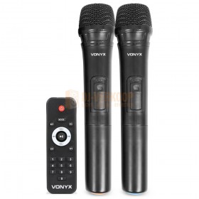 microfoons en afstandsbediening Vonyx SPJ-PA912 - Mobiele Geluidsset ABS 12" 2 VHF Microfoons en USB MP3 Speler
