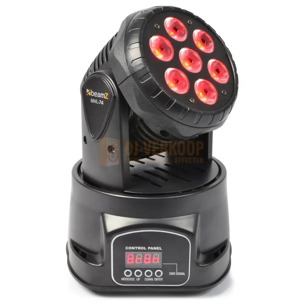 BeamZ MHL-74 Mini Moving Head Wash 7X 10W DMX 13-Kanaals RGBW - rood